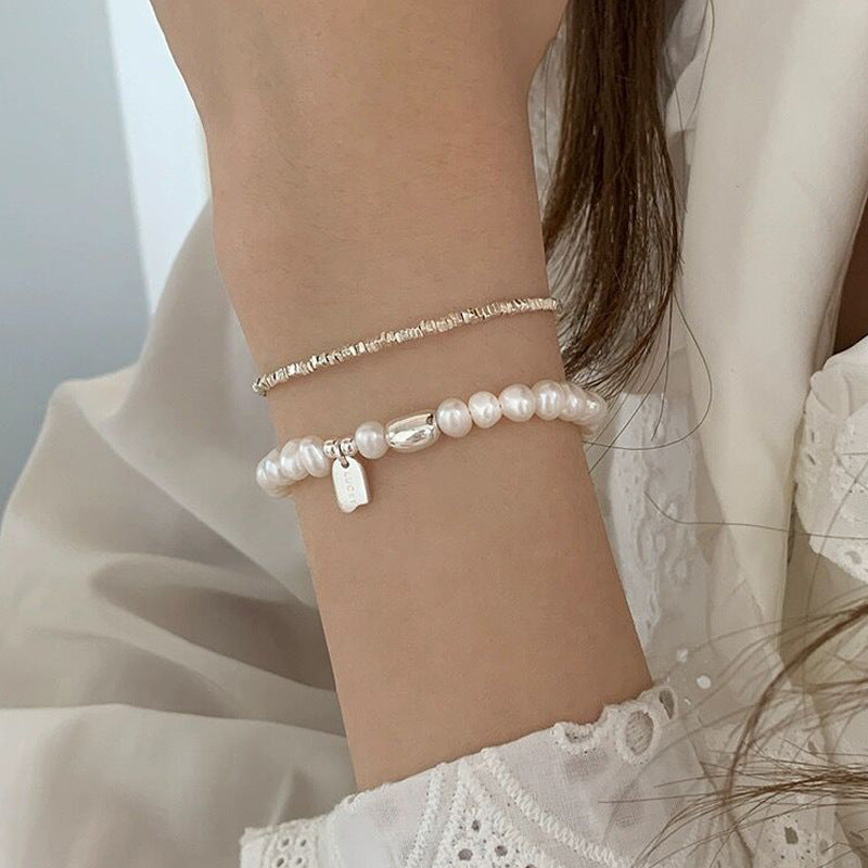 S925Sterling Silver Lucky Bean Long Pendant Letter Bracelet for Women Gentle Temperament Freshwater Pearl Best Friend Bracelet Elegant Jewelry