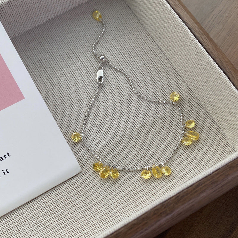S925Sterling Silver Pull-Out Galaxy Bracelet for Women, Simple Niche High-End Yellow Zircon Bracelet, Light Luxury Jewelry