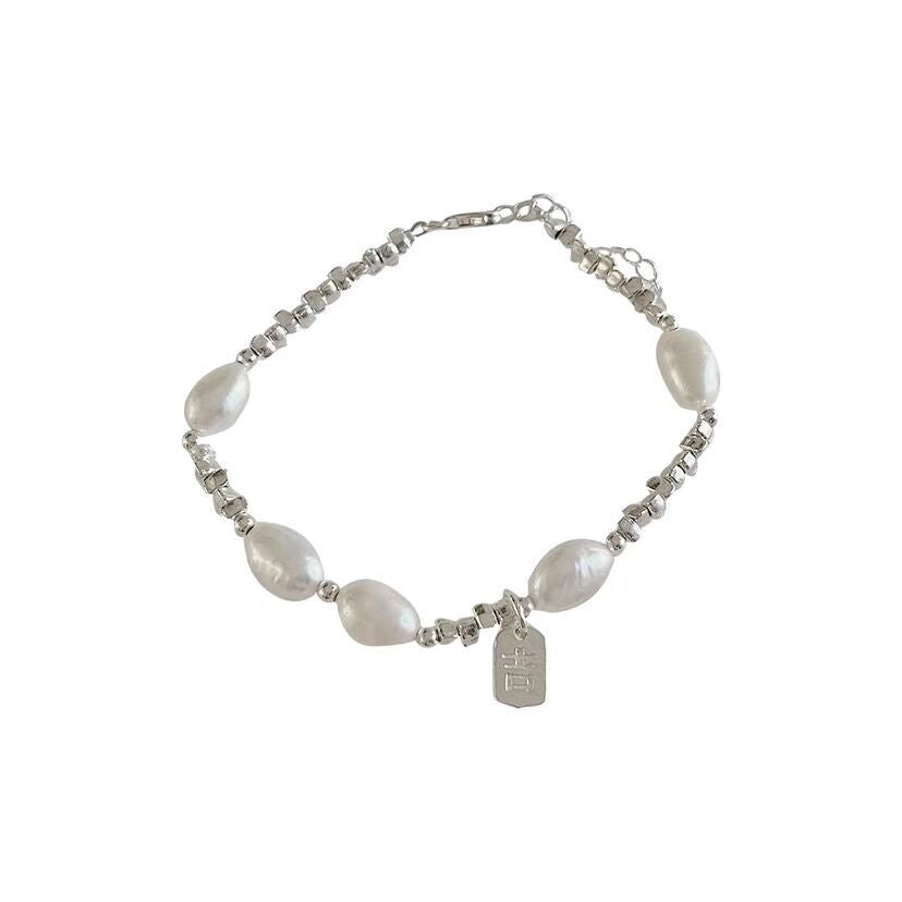 S925Sterling Silver Freshwater Pearl Silver Fragment Bracelet for Women, Niche Design, Elegant Silver Fragment Bracelet, Light Luxury Jewelry