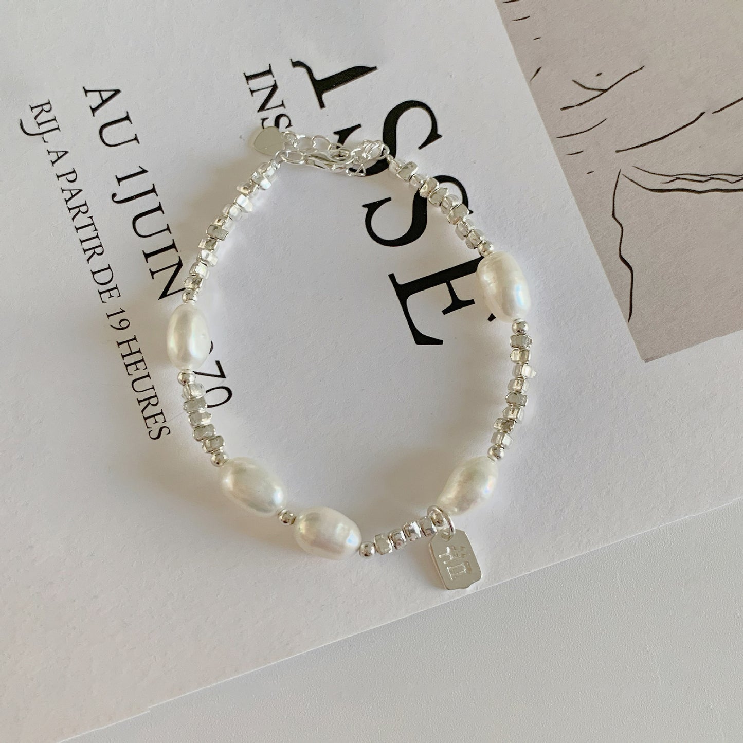 S925Sterling Silver Freshwater Pearl Silver Fragment Bracelet for Women, Niche Design, Elegant Silver Fragment Bracelet, Light Luxury Jewelry
