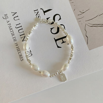 S925Sterling Silver Freshwater Pearl Silver Fragment Bracelet for Women, Niche Design, Elegant Silver Fragment Bracelet, Light Luxury Jewelry