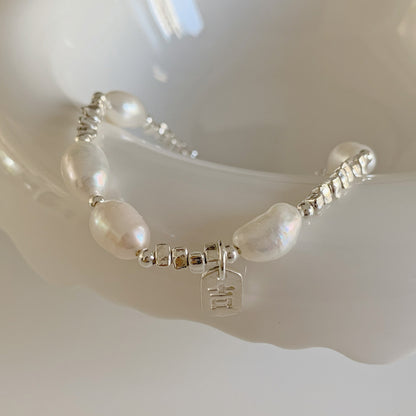 S925Sterling Silver Freshwater Pearl Silver Fragment Bracelet for Women, Niche Design, Elegant Silver Fragment Bracelet, Light Luxury Jewelry