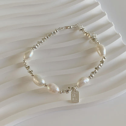 S925Sterling Silver Freshwater Pearl Silver Fragment Bracelet for Women, Niche Design, Elegant Silver Fragment Bracelet, Light Luxury Jewelry