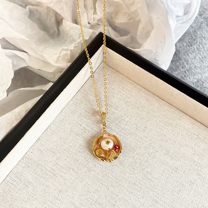 NALA Nala Vintage Oil Painting Necklace Freshwater Pearl Necklace Light Luxury High-Grade Long Necklace Non-Fading Women