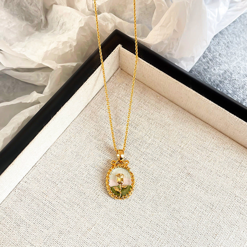 NALA Nala Vintage Oil Painting Necklace Freshwater Pearl Necklace Light Luxury High-Grade Long Necklace Non-Fading Women