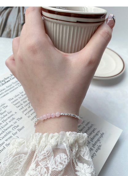 S925Sterling Silver Pink Crystal Bracelet for Women, Niche Exquisite Beaded Bracelet, Sweet and Elegant Light Luxury Jewelry