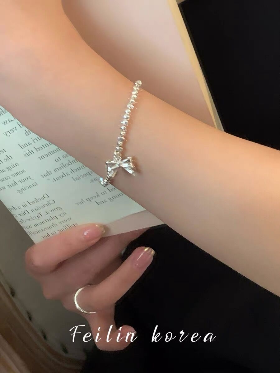 S925 Sterling Silver Light Luxury Girly Bowknot Crushed Silver Pearl Bracelet for Women Simple Elegant Bracelet