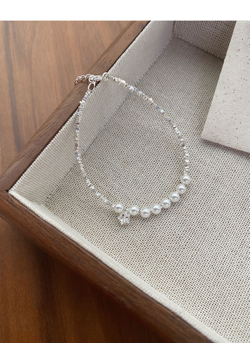 S925Sterling Silver Crushed Silver Pearl Bracelet Gentle Delicate Star Bracelet Light Luxury High-end Sense Bangle Versatile Hand Jewelry