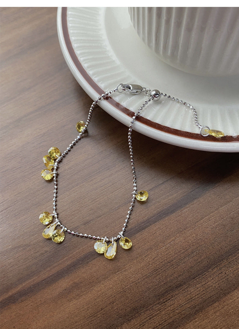 S925Sterling Silver Pull-Out Galaxy Bracelet for Women, Simple Niche High-End Yellow Zircon Bracelet, Light Luxury Jewelry