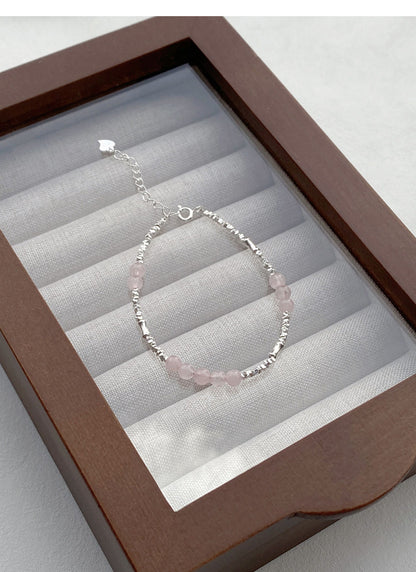 S925Sterling Silver Pink Crystal Bracelet for Women, Niche Exquisite Beaded Bracelet, Sweet and Elegant Light Luxury Jewelry