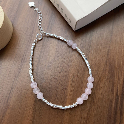 S925Sterling Silver Pink Crystal Bracelet for Women, Niche Exquisite Beaded Bracelet, Sweet and Elegant Light Luxury Jewelry
