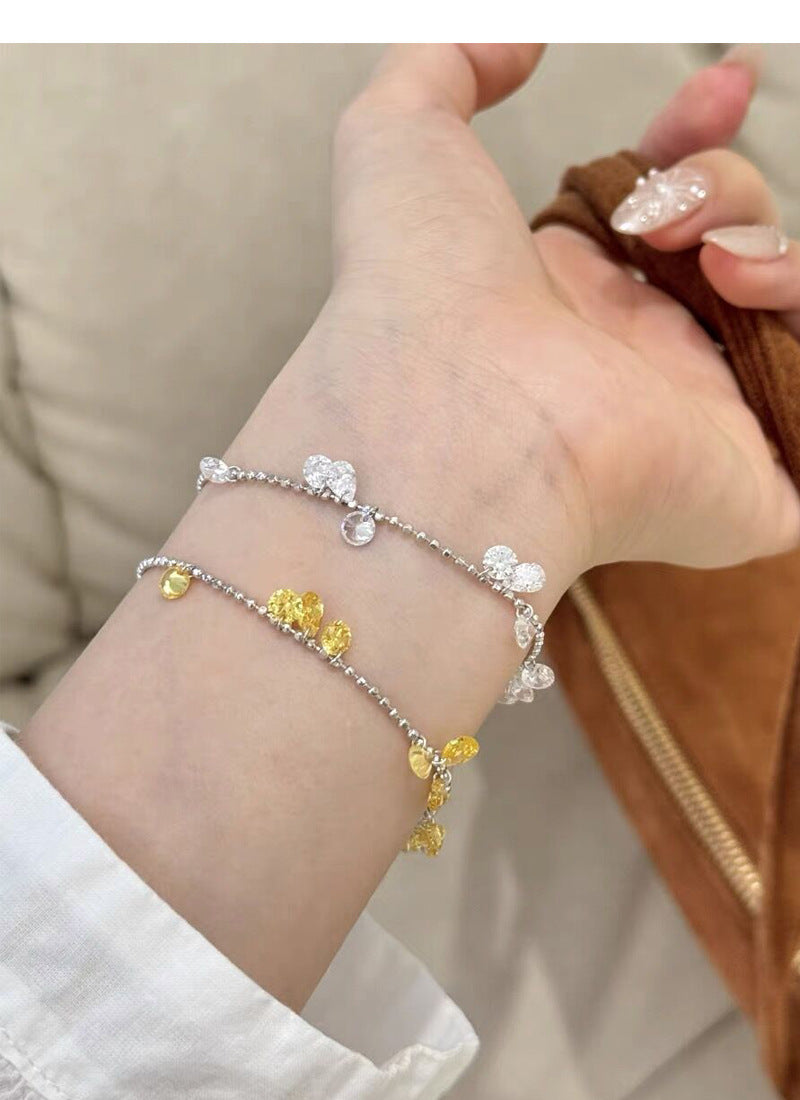 S925Sterling Silver Pull-Out Galaxy Bracelet for Women, Simple Niche High-End Yellow Zircon Bracelet, Light Luxury Jewelry