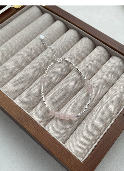 S925Sterling Silver Pink Crystal Bracelet for Women, Niche Exquisite Beaded Bracelet, Sweet and Elegant Light Luxury Jewelry
