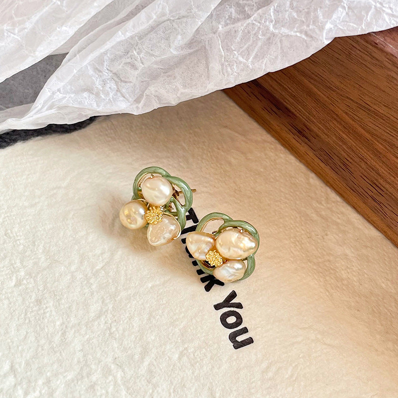 NALA Nala Vintage Oil Drop Earrings Pearl Women Fashion Unique Design Flower Earrings Light Luxury High-end Earrings