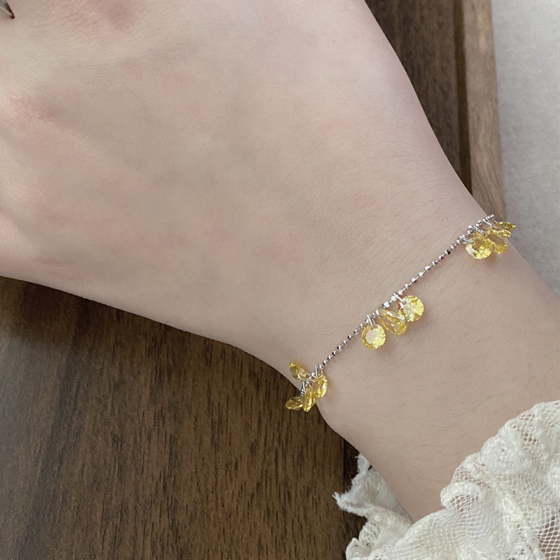 S925Sterling Silver Pull-Out Galaxy Bracelet for Women, Simple Niche High-End Yellow Zircon Bracelet, Light Luxury Jewelry