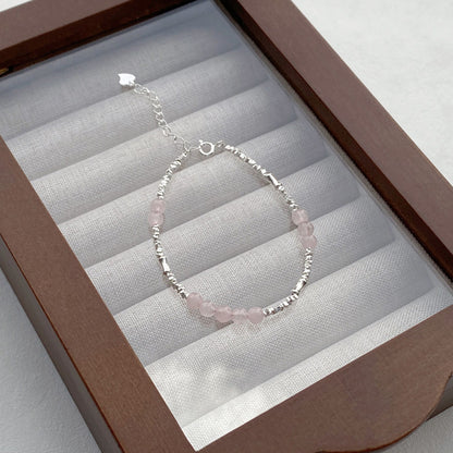 S925Sterling Silver Pink Crystal Bracelet for Women, Niche Exquisite Beaded Bracelet, Sweet and Elegant Light Luxury Jewelry