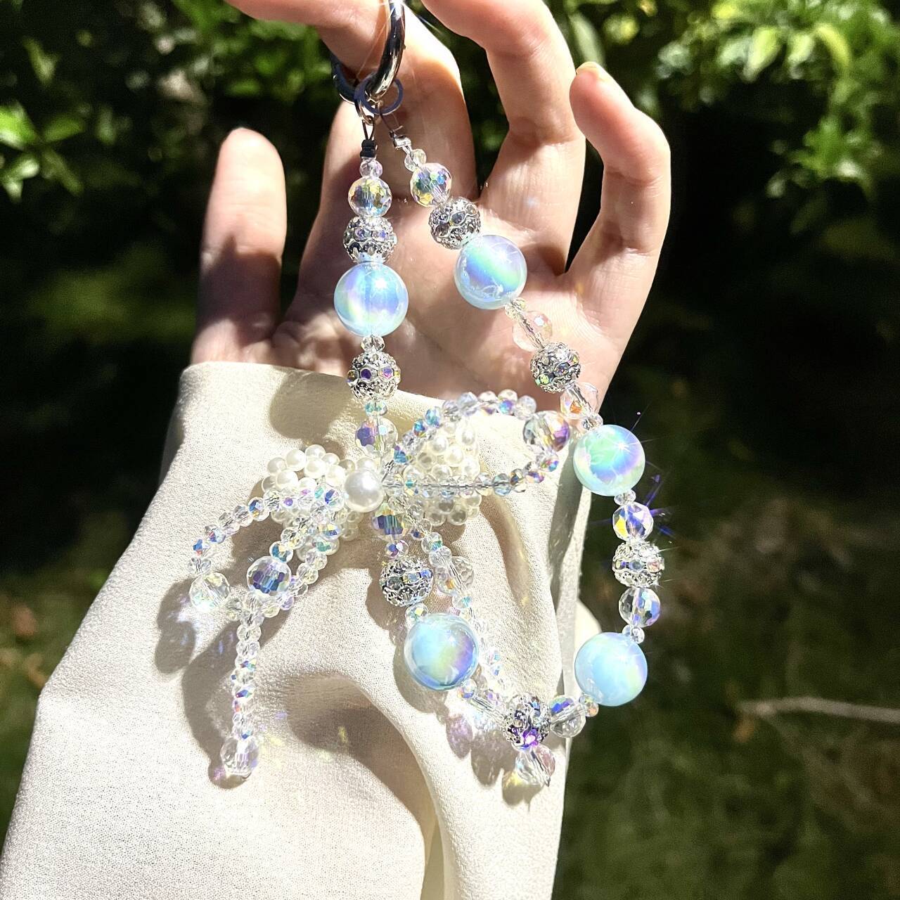 【Designer model】Cute Pearl Lucky Bowknot Phone Lanyard Rhinestone Handbag Chain Exquisite Pendant