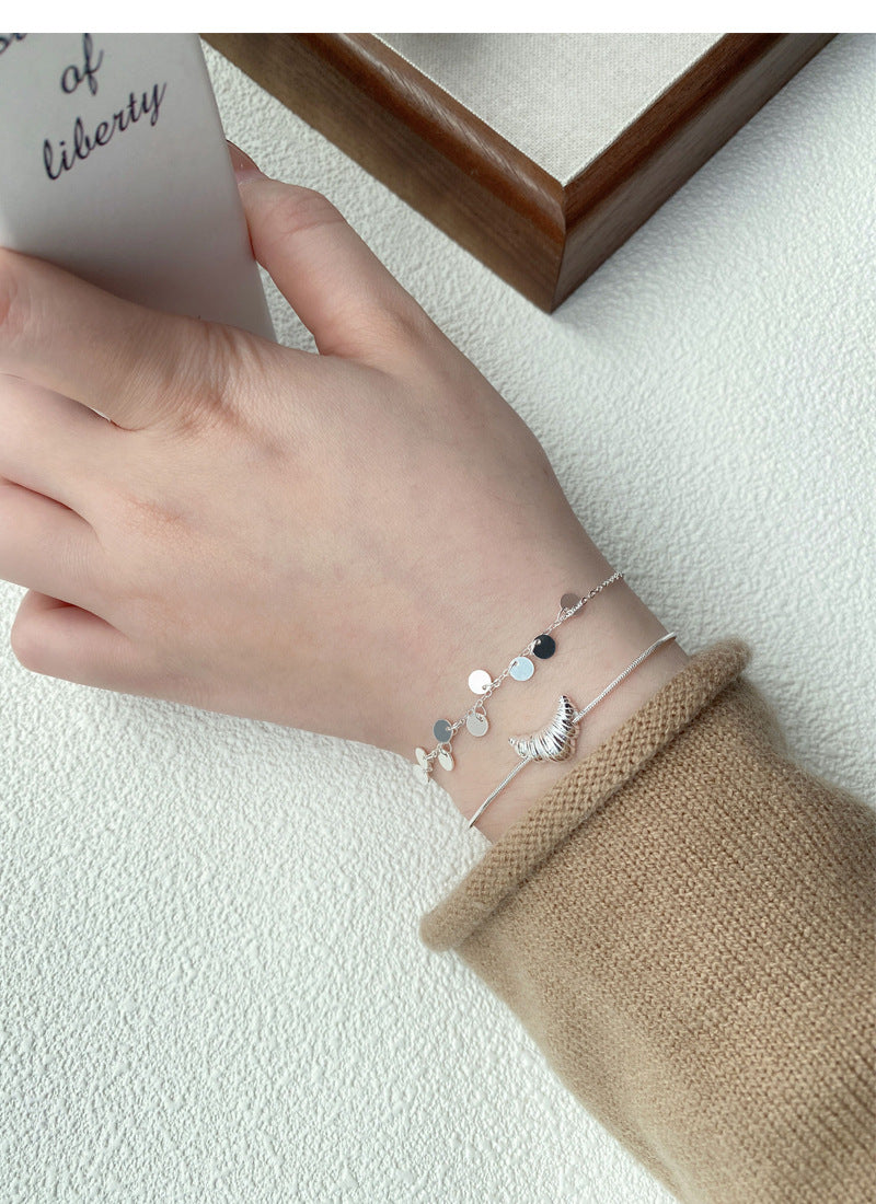 S925Sterling silver Simple Niche Design Croissant Snake Bone Bracelet for Women Fashionable Personality Commuting Versatile Wristband Jewelry