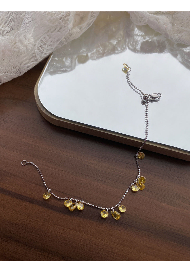 S925Sterling Silver Pull-Out Galaxy Bracelet for Women, Simple Niche High-End Yellow Zircon Bracelet, Light Luxury Jewelry