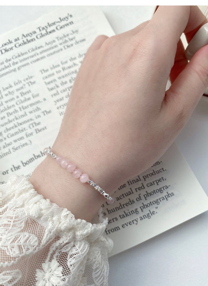 S925Sterling Silver Pink Crystal Bracelet for Women, Niche Exquisite Beaded Bracelet, Sweet and Elegant Light Luxury Jewelry