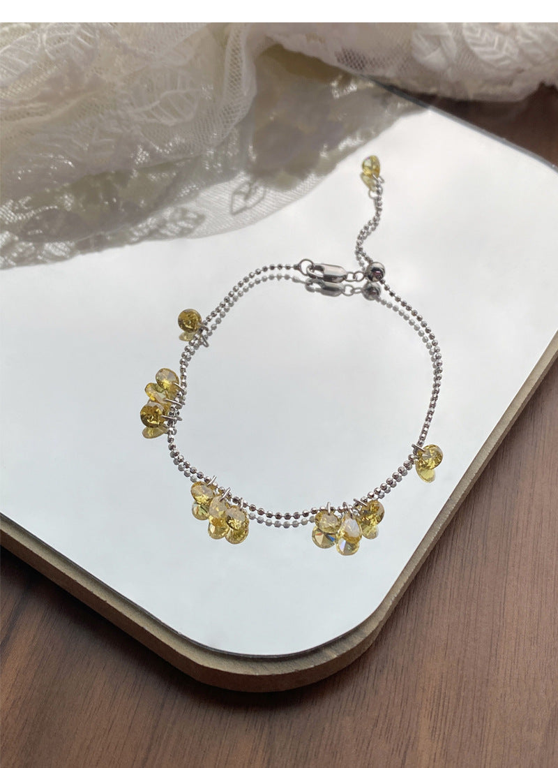 S925Sterling Silver Pull-Out Galaxy Bracelet for Women, Simple Niche High-End Yellow Zircon Bracelet, Light Luxury Jewelry