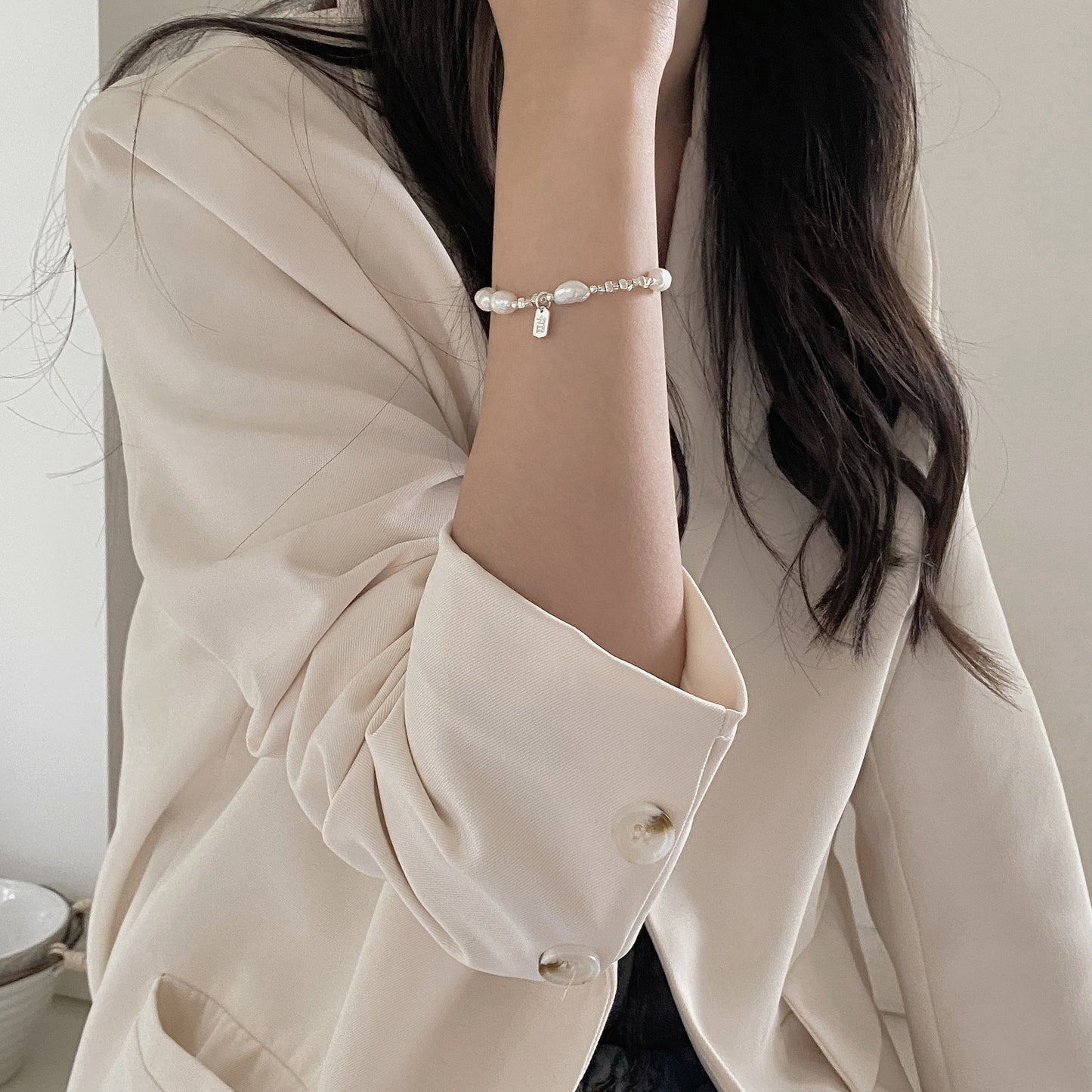 S925Sterling Silver Freshwater Pearl Silver Fragment Bracelet for Women, Niche Design, Elegant Silver Fragment Bracelet, Light Luxury Jewelry