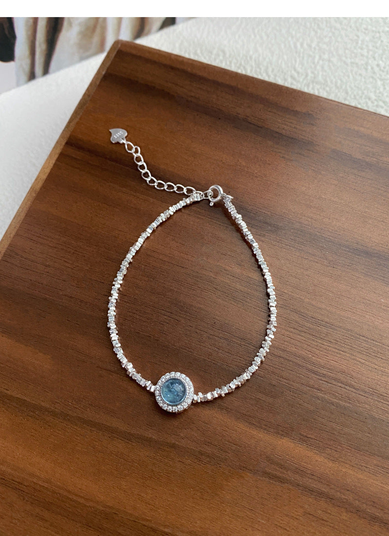 S925Sterling Silver Natural Aquamarine Crushed Silver Bracelet Elegant Exquisite Bracelet for Women Niche Light Luxury Wristband Jewelry