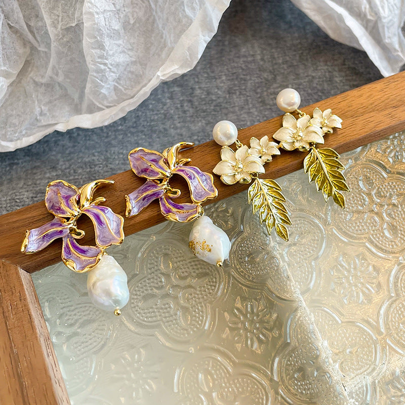 NALA Nala New Chinese Baroque Freshwater Pearl Flower Earrings Women's French Tassel Earrings Light Luxury High Sense