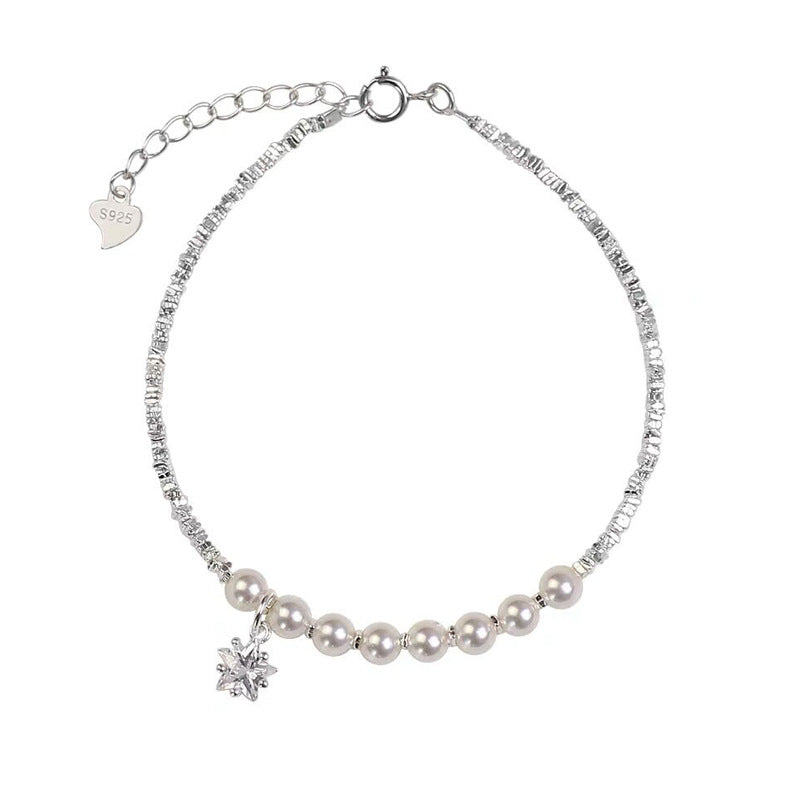 S925Sterling Silver Crushed Silver Pearl Bracelet Gentle Delicate Star Bracelet Light Luxury High-end Sense Bangle Versatile Hand Jewelry