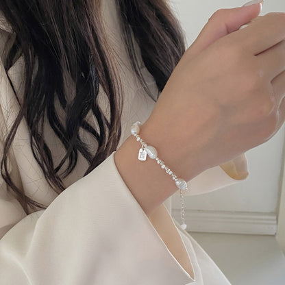 S925Sterling Silver Freshwater Pearl Silver Fragment Bracelet for Women, Niche Design, Elegant Silver Fragment Bracelet, Light Luxury Jewelry