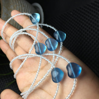 Natural aquamarine necklace with natural white crystal faceted s925 silver button inlaid fresh and sweet