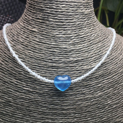 Natural aquamarine necklace with natural white crystal faceted s925 silver button inlaid fresh and sweet