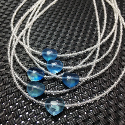 Natural aquamarine necklace with natural white crystal faceted s925 silver button inlaid fresh and sweet