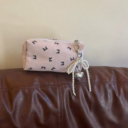 Bow pen bag small student stationery storage bag Girl heart simple large capacity makeup bag