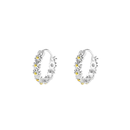 S925 sterling silver small daisy earrings, three-dimensional geometric earrings, ins small fresh temperament earrings