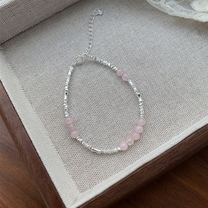 S925Sterling Silver Pink Crystal Bracelet for Women, Niche Exquisite Beaded Bracelet, Sweet and Elegant Light Luxury Jewelry