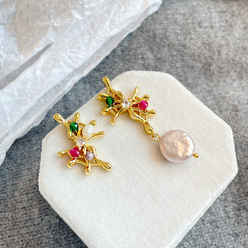 NALA Nala New Chinese Baroque Freshwater Pearl Flower Earrings Women's French Tassel Earrings Light Luxury High Sense