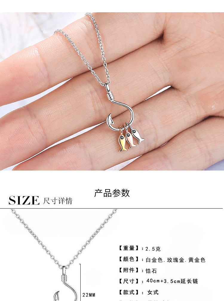 Creative Fish Hook Necklace Simple Fashion Rose Gold Three Small Fish Women's Short Niche Minimalist Clavicle Chain Necklace