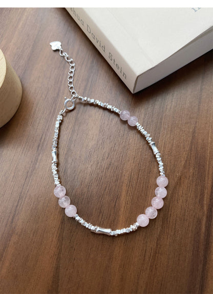 S925Sterling Silver Pink Crystal Bracelet for Women, Niche Exquisite Beaded Bracelet, Sweet and Elegant Light Luxury Jewelry