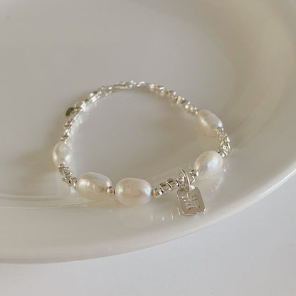 S925Sterling Silver Freshwater Pearl Silver Fragment Bracelet for Women, Niche Design, Elegant Silver Fragment Bracelet, Light Luxury Jewelry