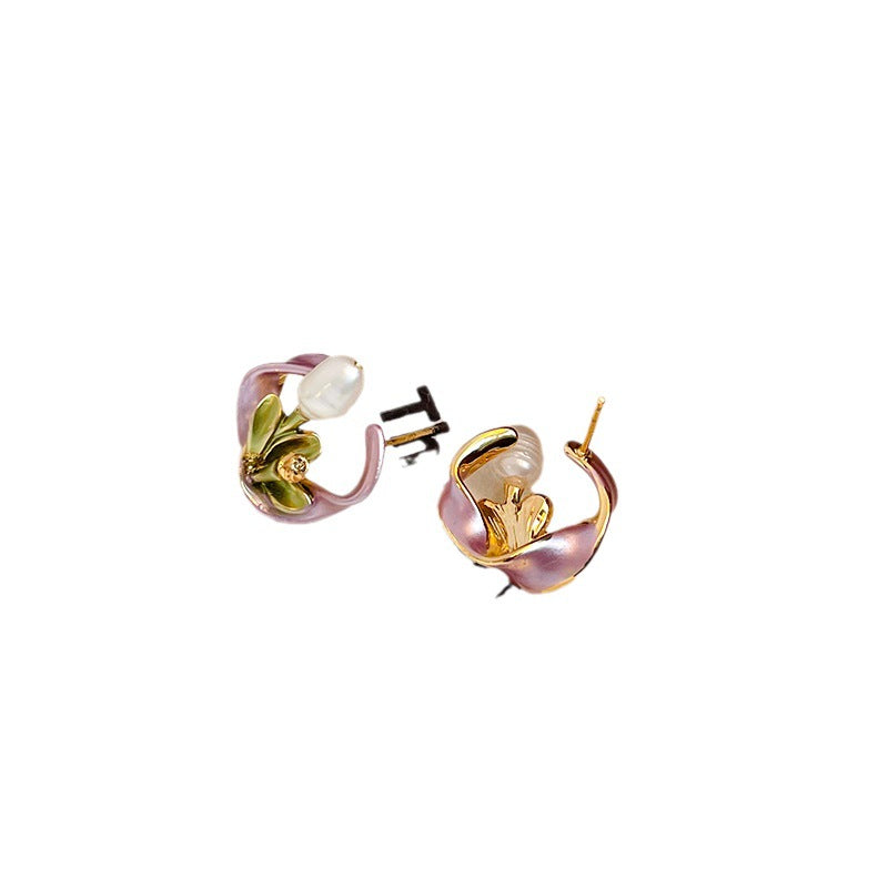 NALA Nala Vintage Oil Drop Earrings Pearl Women Fashion Unique Design Flower Earrings Light Luxury High-end Earrings