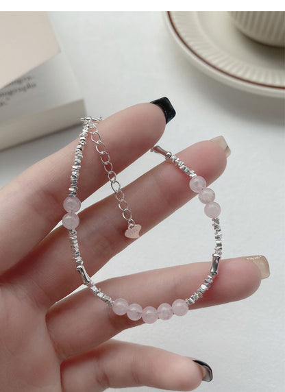 S925Sterling Silver Pink Crystal Bracelet for Women, Niche Exquisite Beaded Bracelet, Sweet and Elegant Light Luxury Jewelry