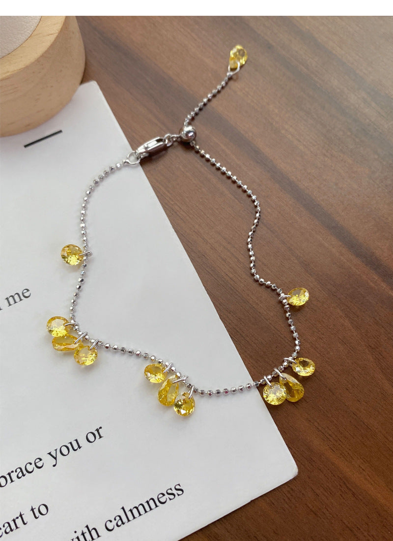 S925Sterling Silver Pull-Out Galaxy Bracelet for Women, Simple Niche High-End Yellow Zircon Bracelet, Light Luxury Jewelry