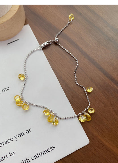 S925Sterling Silver Pull-Out Galaxy Bracelet for Women, Simple Niche High-End Yellow Zircon Bracelet, Light Luxury Jewelry