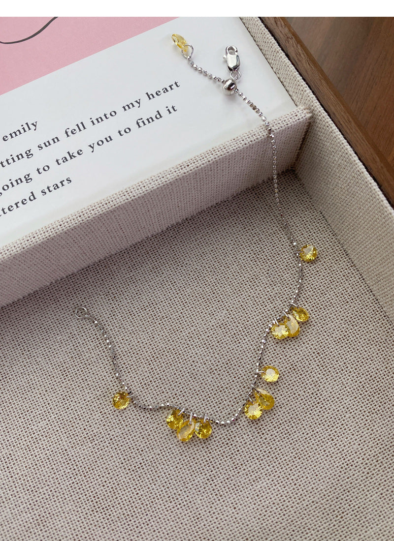 S925Sterling Silver Pull-Out Galaxy Bracelet for Women, Simple Niche High-End Yellow Zircon Bracelet, Light Luxury Jewelry
