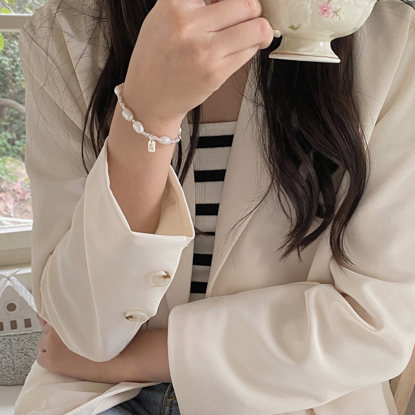 S925Sterling Silver Freshwater Pearl Silver Fragment Bracelet for Women, Niche Design, Elegant Silver Fragment Bracelet, Light Luxury Jewelry