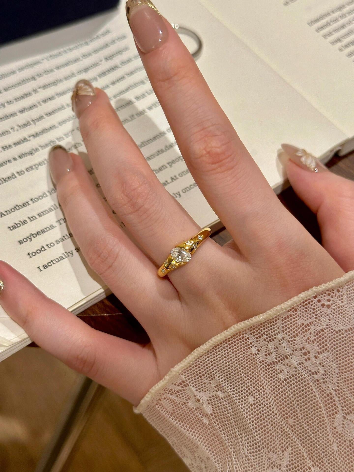 S925Sterling Silver Italian Vintage Style Small Planet Venus Ring Retro Mid-Century High-End Exquisite Light Luxury