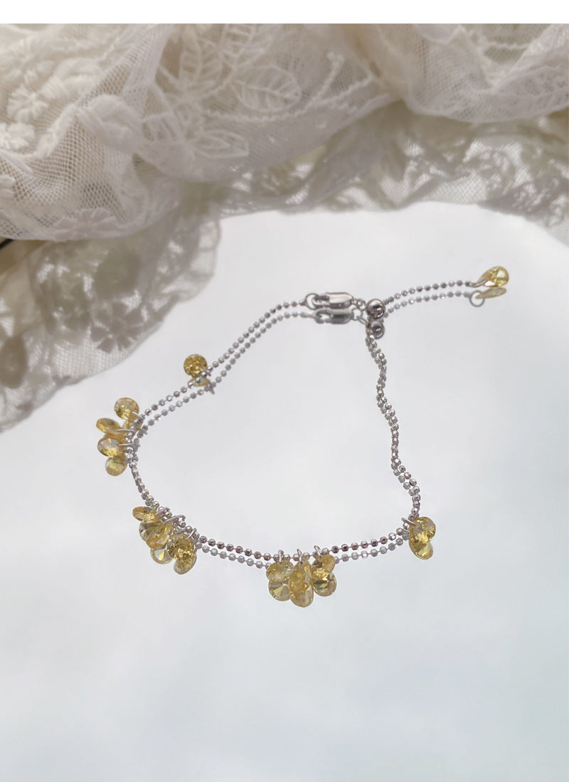 S925Sterling Silver Pull-Out Galaxy Bracelet for Women, Simple Niche High-End Yellow Zircon Bracelet, Light Luxury Jewelry