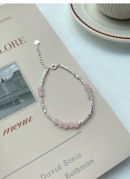 S925Sterling Silver Pink Crystal Bracelet for Women, Niche Exquisite Beaded Bracelet, Sweet and Elegant Light Luxury Jewelry