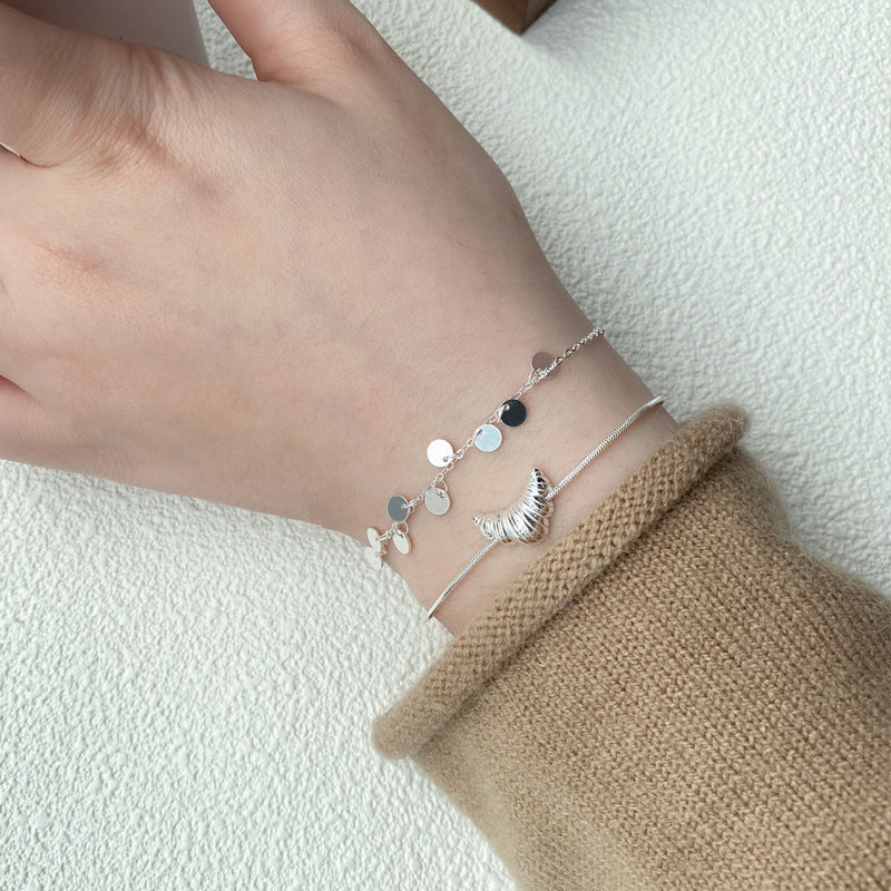S925Sterling silver Simple Niche Design Croissant Snake Bone Bracelet for Women Fashionable Personality Commuting Versatile Wristband Jewelry
